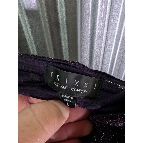 NWT Trixxi Clothing Company Long Sparkly Dress Purple Glitter One Shoulder Women - Picture 3 of 7